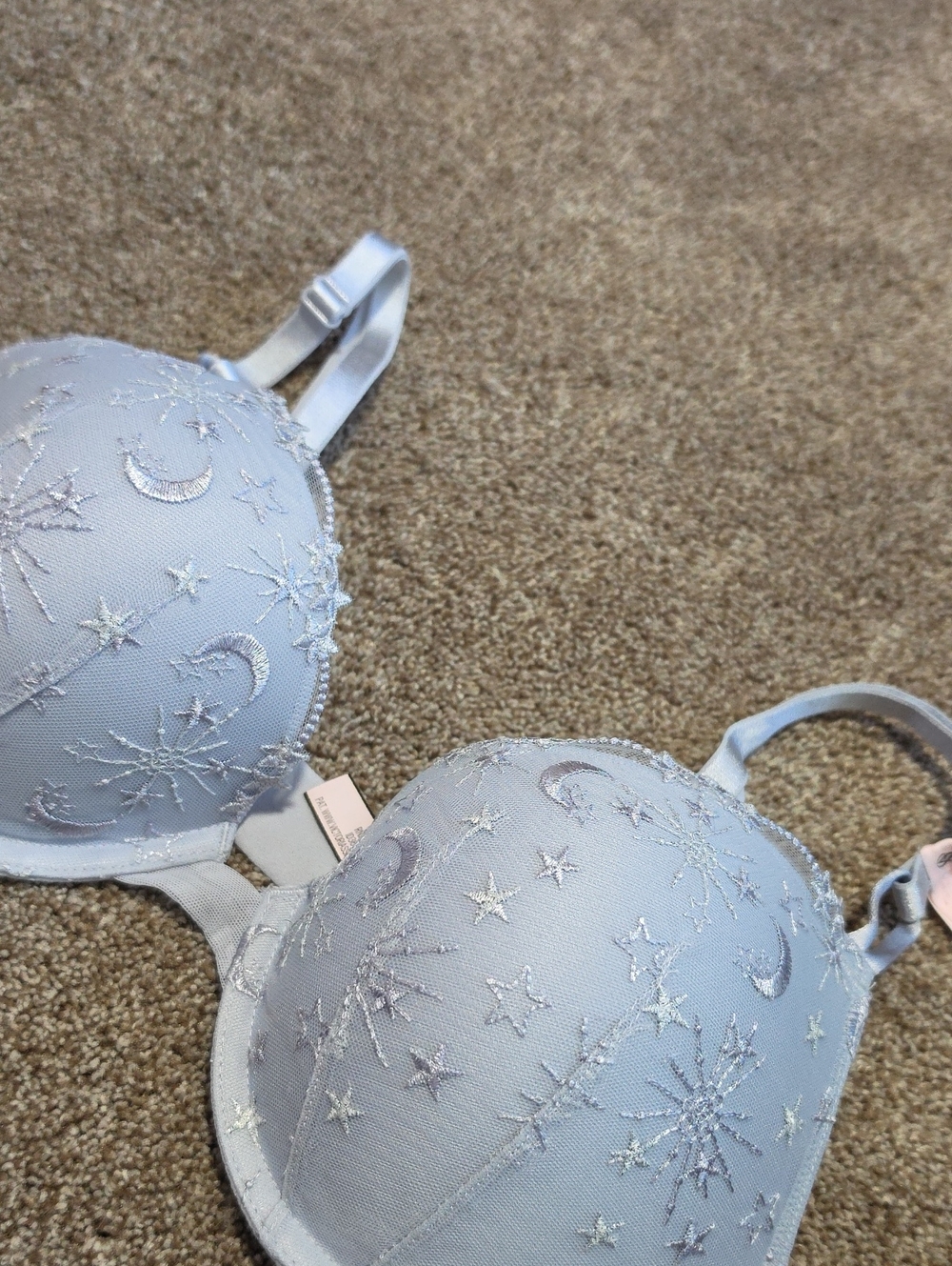 Nwt Victoria's Secret Periwinkle Embroidered Moon & Star Bra Sparkle 36D Pu